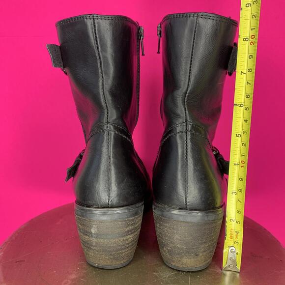 Clarks Mascarpone Cafe Black Leather High Ankle Heeled Moto Boot Sz 9.5 - Picture 5 of 8